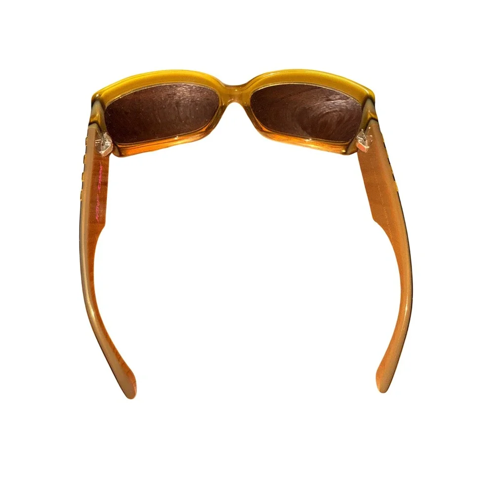Betsey‎ Johnson BJ134 Khaki Yellow Studded Rectangular Sunglasses Retro Y2K